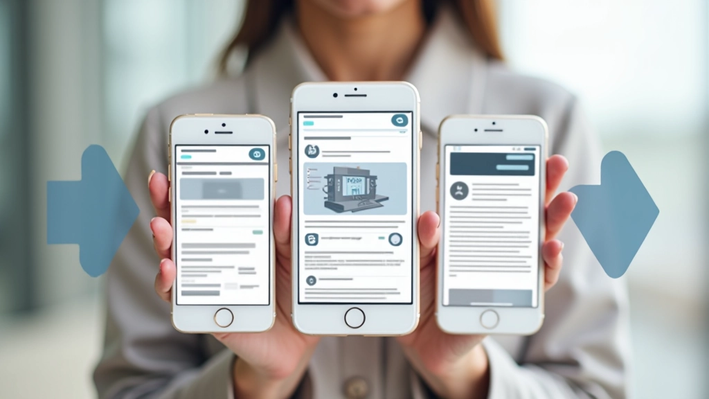 Drei Seiten nebeneinander angeordnet zeigen die CSS Scroll-Snap Implementierung mit Pfeilen zwischen den Seiten