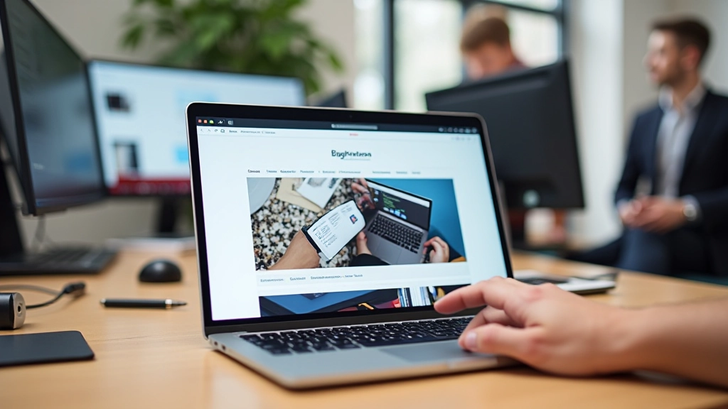 Laptop-Display zeigt eine Website mit verschachtelten Scroll-Containern und Richtungsindikatoren