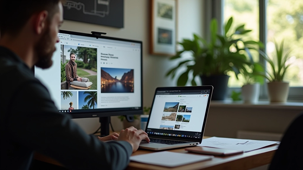 Modernes Web-Design-Studio mit horizontalem Scroll-Interface auf dem Monitor