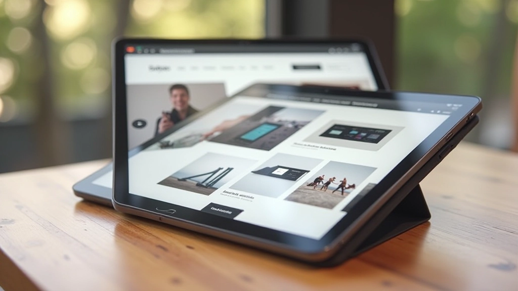Tablet-Gerät zeigt responsive Portfolio-Layout mit Scroll-Snap auf mittlerer Bildschirmgröße